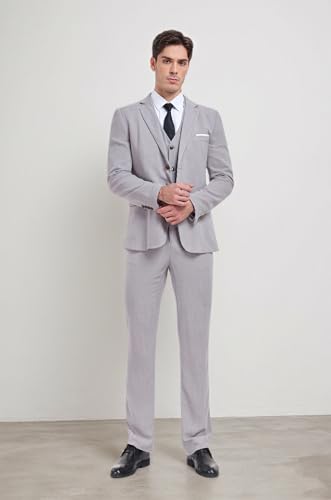 3 Piece Summer Linen Suits for Men Slim Fit Suit Set Men's Business Casual Solid Blazers Vest Pants Set for Wedding Party3
