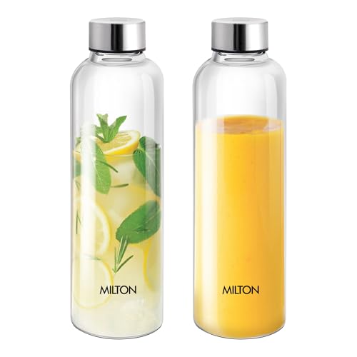 MILTON Costa 1000 Pet Water Bottle Set of 2, 1 Litre Each | Airtight & Leakproof Stainless Steel Lid | Unbreakable, BPA-Free, Reusable Plastic Fridge 