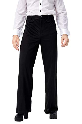 Gosbeliy Men's Retro 70S Disco Fever Black Flared Pants Adult Vintage Trousers Bell Bottoms