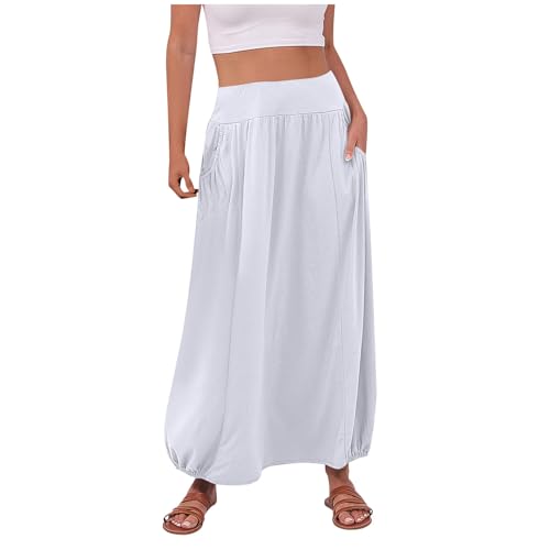 PBNBP Womens Summer Maxi Skirts Trendy Ankle Length High Waisted Boho Flowy Beach Clothes with Pockets Fashion Long Skirt