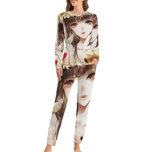 Pyjama femme en fleur ensemble haut manches longues et pantalon sleepwear premium