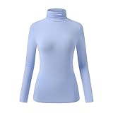 OThread & Co. Women's Long Sleeve Turtleneck T-Shirt Basic Stretch Layer Comfy High Neck Top (X-Large, Light Denim Blue)