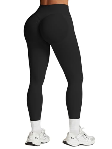 Impact Leggings for Women Hidden Scrunch Butt Leggings Seamless Workout Gym Yoga Pants Compression Tummy Control Black M