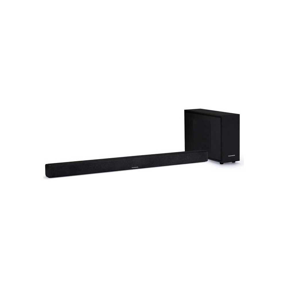Thomson SB250BT Soundbar – 200W Całkowitej Mocy Muzycznej – System 2.1 z Bluetooth – Przewodowy Subwoofer – Odtwarzanie MP3 z USB i SD – Wejścia AUX i RCA – Pilot Zdalnego Sterowania