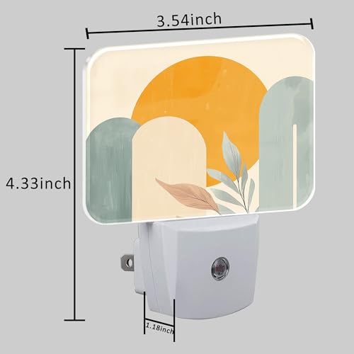 Image of Boho Sun and Leaves Night Light Plug into Wall, Bohemian Abstract Art Night Light with Dusk to Dawn Sensor for Kid Girls Boys Women Men Room, Hallway, Kitchen, Bathroom, Stairs Decor