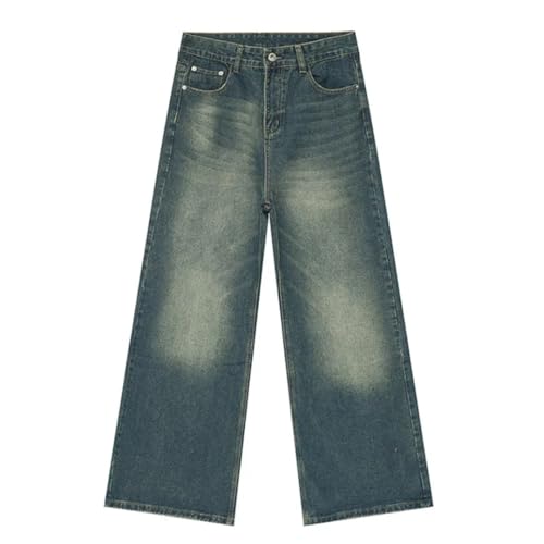 Men's American Style Jeans Gradient Color Button Pockets Straight Wide Leg Denim Pants4