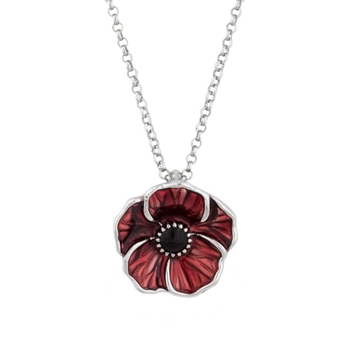 BORFUE Collier en métal avec petit coquelicot pour le jour du Souvenir Collier à chaîne fine Bijoux de créateur pour femme, Métal