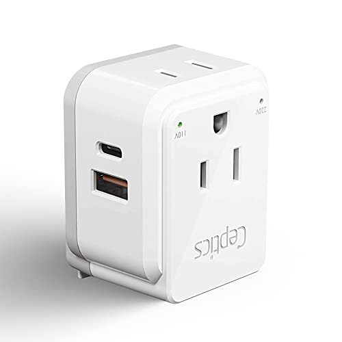 Ceptics - Travel Adapter Set, European Plug Adapter Type I-3.1A, 4 Ports in 1 New Zealand Plug Adaptor, 2 USA Inputs, 1 USB Port, 1 USB-C Port, Compact and Portable Adapter Australia-Compatible Plug