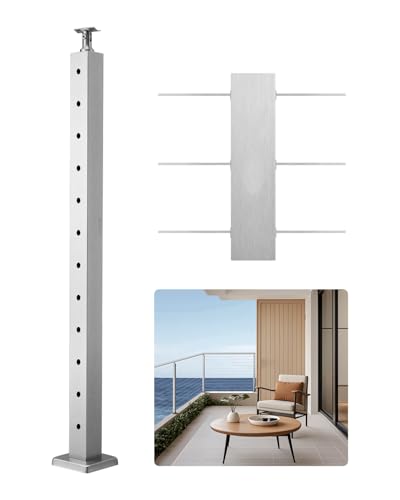 VEVOR Level Drilled Cable Railing Post, 12 Holes, 42x2x2 Inches Stainless Steel Cable Railing System Kit for Indoor Outdoor Deck Balcony, 1 Pack, Silver, Product ID 1JZLGZXYS1061EF8W001V0