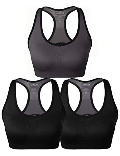 Image of Match Women's Seamless Racerback Sports Bra with Removable Pads Strappy Workout Bra Top for Yoga Gym Running Fitness (New Size)