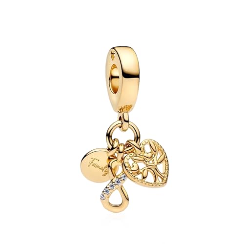 Image of S925 Sterling Silver Gold Plated Romantic Charms, Gifts for Mom Girlfriend Family on Valentine's Day Birthday Christmas Anniversary, Bracelet Necklace Bead Charm