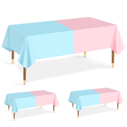 Image of mwellewm 3 Pcs Gender Reveal Table Cloths Decorations Supplies Disposable Plastic Pink and Blue Tablecloth Rectangle Pastel Table Cover for Boy Girl Baby Shower Birthday Party Favors Unicorn Princess