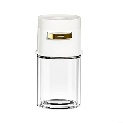 Opatiny | Dispensador de condimentos de vidrio, con control de botón, para sal/pimienta/azúcar/especias, recipiente de almacenamiento de cocina (blanco)