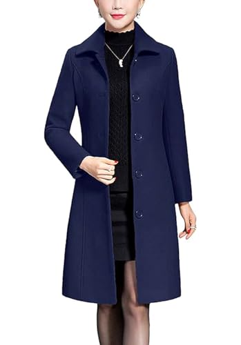 Jenkoon Damen Wolle Trenchcoat Winter Lange Dicke Mantel Walker Mäntel, Marineblau, S