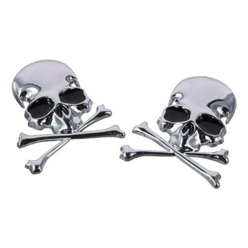 Image of BYOBYO 2Pcs Skull Crossbone Emblem Stickers Silver Skull Skeleton Car Emblem Badge 2.9x2.4inch 3D Logo Metal Badge Sticker Decals Skeleton Car Decorations
