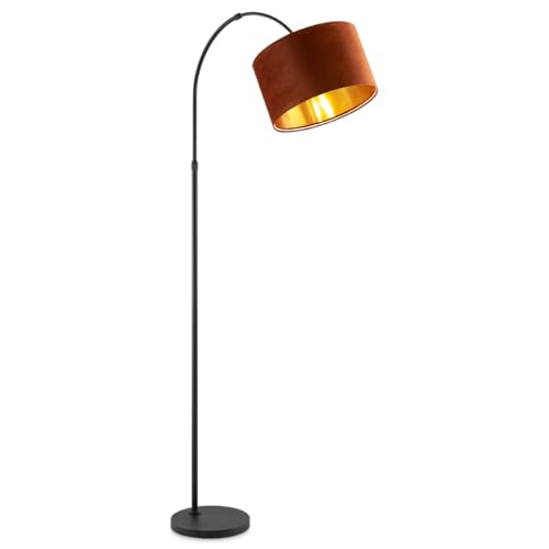 Home Sweet Home Lampadaire Arc Noir 179cm, Lampe de Sol Vintage, Abat-jour Velours Rouge Rouille/Or, LED E27 Incluse, Pivotant à 350°, Câble 220cm,...