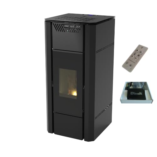 Termostufa Idro Ventilata Greta 32 28,55 kW Nero 4 Stelle 275 m2 Riscaldabili On Fire Line (Stufa + Telecomando + Modulo Wifi)