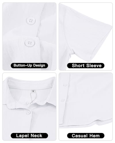 PYGFEMR Womens Button Down Shirts Short Sleeve Loose Collared V Neck Tunics Summer Tops Work Casual Business Blouses4