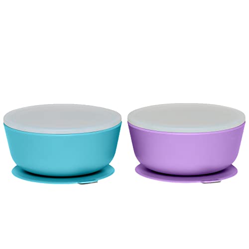 Image of WeeSprout Silicone Suction Bowls for Babies | Leakproof Premium Plastic Lids | Durable for Babies & Toddlers | Extra Strong Suction | Easy-Release Tab | Dishwasher, Microwave & Freezer Safe | Set of 2