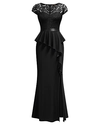 MISSMAY Women's Elegant Floral Lace Ruffle Split Cocktail Party Long Dress3