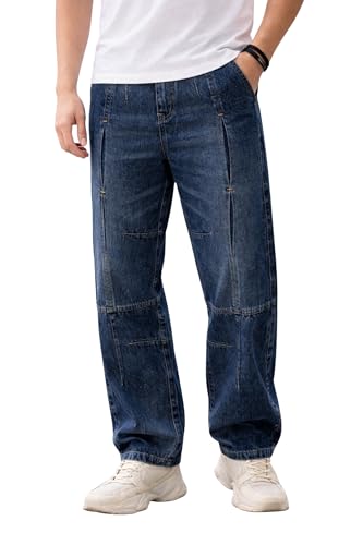 Image of Ben Martin Blue Men Jeans || Baggy Fit Denim Pants for Man || Loose Wide Leg Streetwear Jeans: || Panelled Designer Jins || Stretchable Cotton Casual Wear Pants Men: