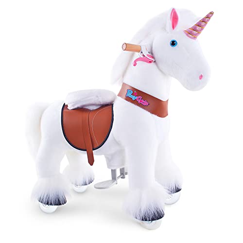 PonyCycle Unicorn Ride on Toy Mechanical Unicorn (with Brake/ 29.9" Height/ U3 for Age 3-5 ) White Ride on Unicorn Giddy up Ride Horse Plush Ux304