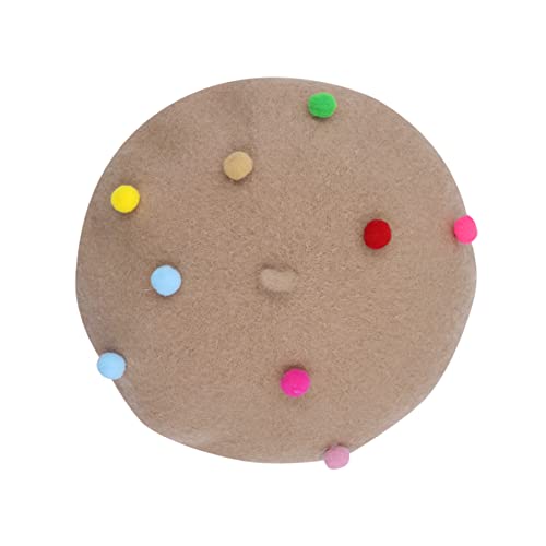 RARITYUS Fashion Cute Wool French Artist Beret Hat Warm Beanie Cap Headwear with Small Rainbow Pom Pom for Women Girls2