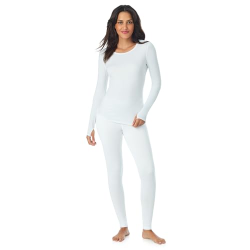 Cuddl Duds Womens Lightweight & Breathable Everyday Active Base Layer 2 Piece Workout & Travel Set - Soft Long Sleeve Shirt & Leggings - Matching Athleisure & Lounge Sets for Women, White, XL