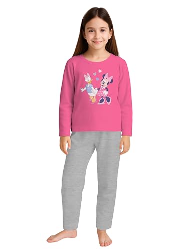 Disney Minnie Mouse Schlafanzug für Mädchen - Minnie & Daisy Kinder Pyjama Set Langarm Oberteil mit Hose Pink/Grau (as3, Numeric, Numeric_134,...