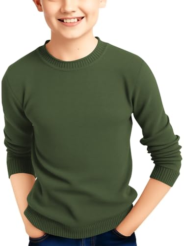Haloumoning Boys Sweater Kids Fashion Long Sleeve Crewneck Knit Pullover Fall Winter Clothes 5-14 Years