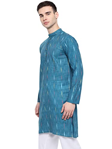 Image of Vastraa Fusion Men's Printed Kurta Pure Cotton Long Kurta, Round Collar, Full Sleeves, Button Kurta, Ethnic Wear