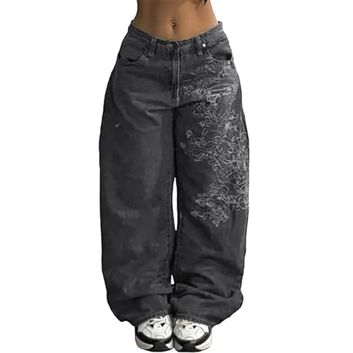 Baggy Jeans for Women Hip Hop Vintage Wide Leg Jeans with Print Gothic Y2K High Waist Denim Pants Street Wear3