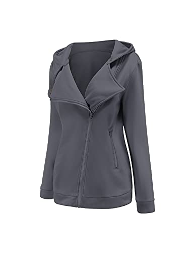 Women Zip Up Hoodie Sweatshirt Long Sleeve Fleece Hooded Jacket Coat Darkgrey Xl #TOP1