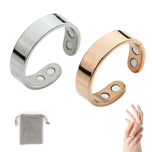 2 Stück Sömni Ring Damen Gegen Migräne Verstellbare Magnetfeldtherapie-Ringe Set Magnet Ring Damen Migräne Ring Wechseljahre-Unterstützung mit Samtbeutel Magnetischer Akupressurring