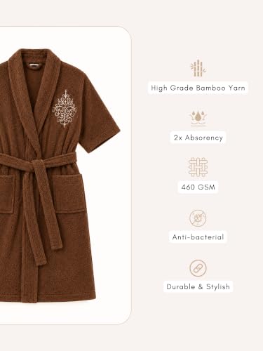 Image of RANGOLI Royal Bamboo Premium Bathrobe For Women | Ultra Soft Bamboo Yarn Lightweight Bathing Robes | 460 GSM Highly Absorbent & Quick Drying Luxurious Bath Gown | Knee Length Bath Robe- Brown