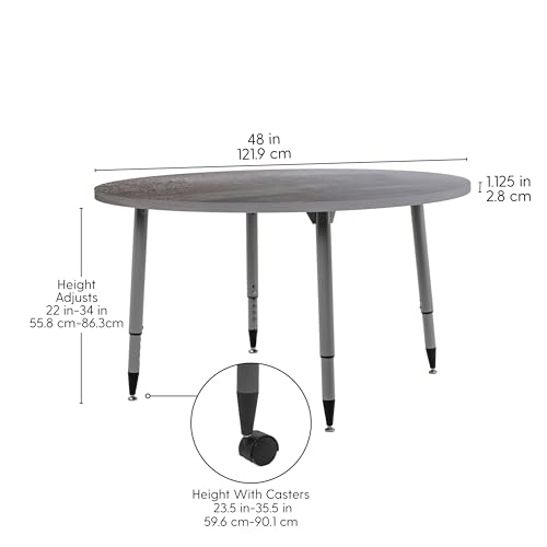 Image of Adapte Commercial Classroom Activity Table - 48 inch Round Woodgrain, ADA Compliant Tapered Legs with Glides & Casters, Adjustable Height 22-34 inch Wheelchair Accessible, School & Office Furniture