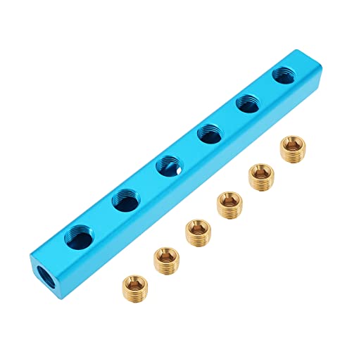 Create idea Divisor de bloque m¨²ltiple, rosca BSP de 1/4 pulgadas, 6 v¨ªas, 9 puertos, distribuidor de aire comprimido, acoplador divisor de manguera de aire