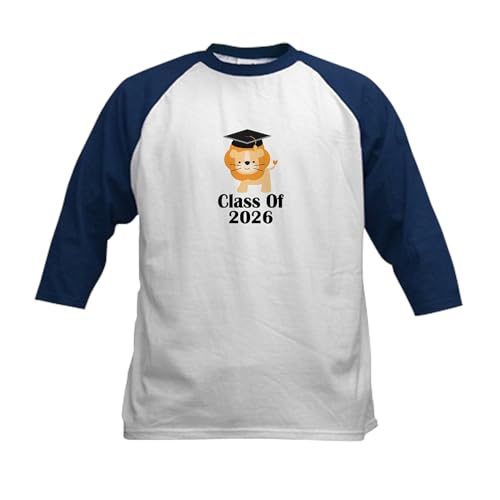 CafePress Class of 2026 Graduate (Lion) Kids Baseball Jersey Kids Cotton Baseball Jersey, 3/4 Raglan Sleeve Shirt Navy/White