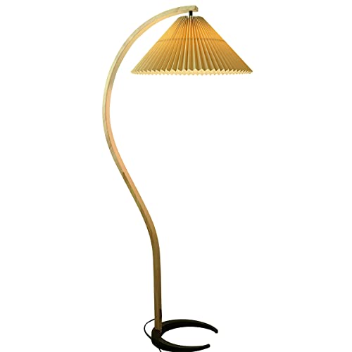 VeroMan フロアライト スタンドライト アーチ状 プリーツシェード フロアランプ ライト 照明 傘状 布シェード 韓国インテリア レトロ (ブラウン)