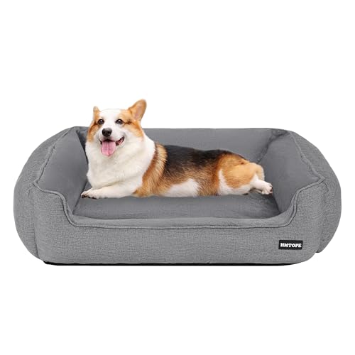HMTOPE Hundebett, Hundesofa, Hundekissen, Hundekörbchen Abnehmbar und waschbar, Hellgrau, 90 x 75 x 25 cm