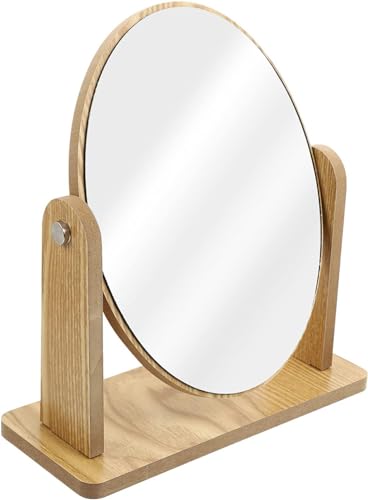 HEBJE Espejo De Maquillaje Giratorio Ovalado De Madera Mesa Portátil De Madera Espejos Giratorio De Maquillaje Portátil De Escritorio 360 Vertical Espejos