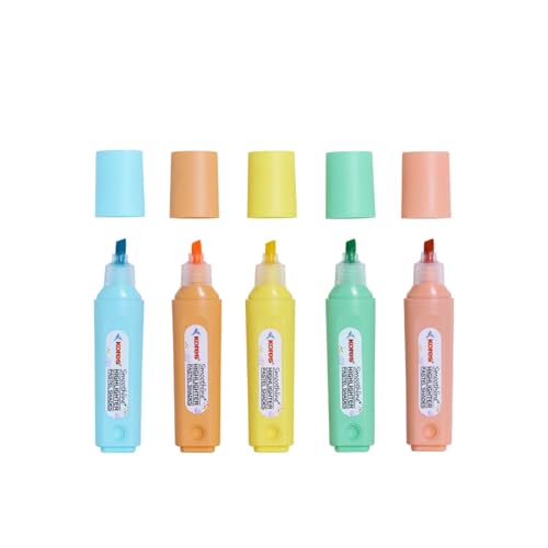Image of Kores Smoothline+ Pastel Highlighter Pens | Assorted Soft Pastel Shades | Chisel Tip for Broad & Fine Highlighting | Quick-Drying, Smudge-Proof Ink | Office, School & Study Essentials | Pack of 5