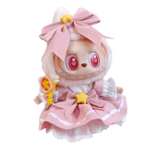 Labubu - Ropa para muñeca, traje de niña mágica Labubu, accesorios de vestido de muñeca de 17 cm, vestido estrellado + varita mágica + lazo brillante + parte superior a juego para muñecas Labubu