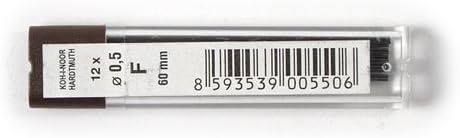 Fine Graphite Leads for 0.5mm Diameter 60mm F Mechanical Pencil, 12 Count (Pack of 1)