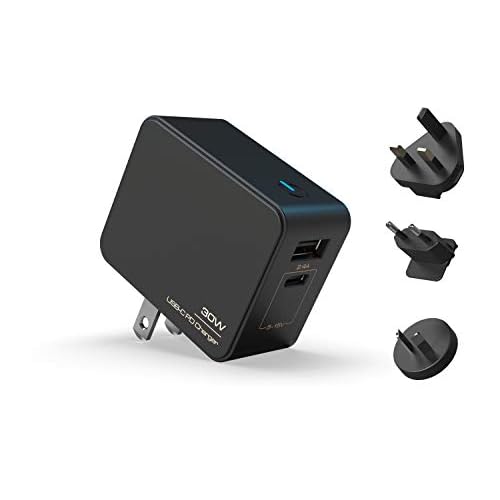 Creative 30-W-PD-Adapter mit USB-Power-Delivery-3.0- und QC-3.0, je 1 USB-C- und 1 USB-A-Anschluss sowie Netzsteckern für US/JP/EU/UK, kompatibel mit Lautsprechern der Pebble-Serie