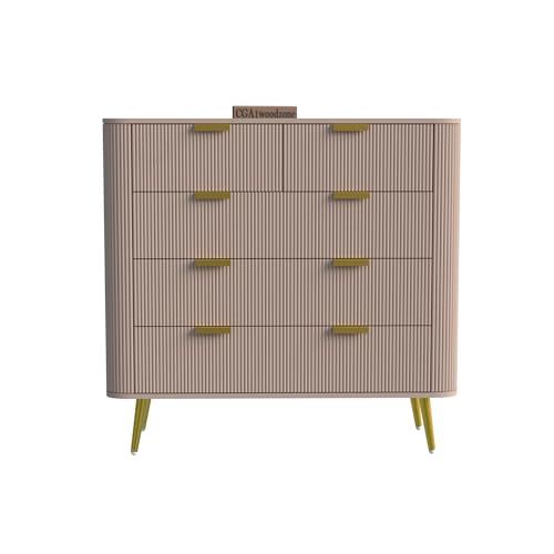 Image of Wooden Chest of Drawers | 5 Drawers Dresser Console Cabinet for Bedroom, Living Room, Drawing Room & Office | Multipurpose Storage Sideboard | HDMR Premium Wood and Iron | Taupe