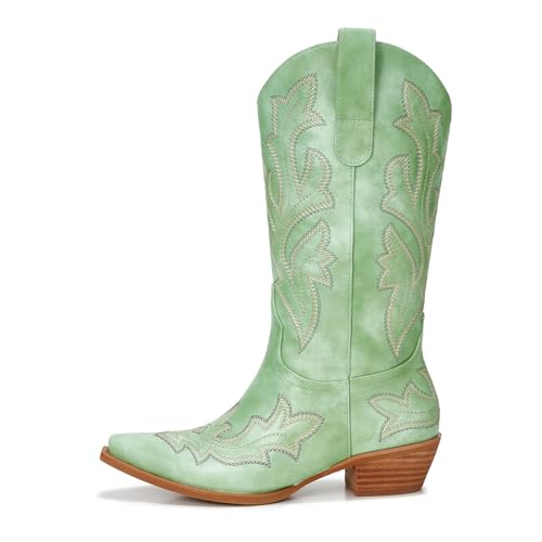 Image of Cowboy Boots for Women - Embroidered Western Cowgirl Boots with Fashion Snip Toe, 1.75-Inch Low Block Heel and All-Day Comfort Fit