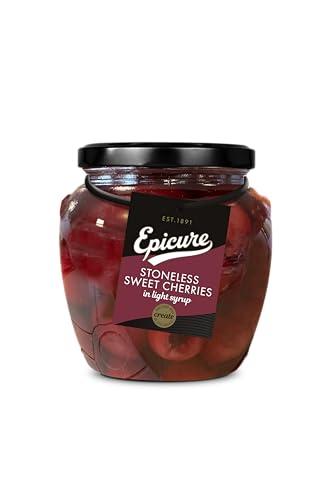 Epicure - Epicure Stoneless Cherries Syrup Jar, Deliciously Sweet Cherry Topping, 550 g (Pack of 1)