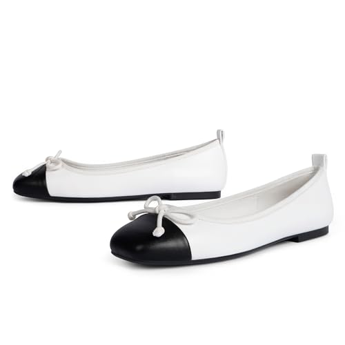 Image of Modatope Womens Flats Ballet Ballerina Flats for Women | Bow Bowknot Square Toe Slip on Flats, Dressy Comfort Ballet Shoes for Work, Driving, School, Travel & Daily Outings