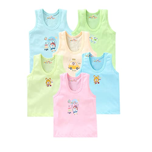 Image of KIKE New Born Baby Pure Cotton Printed Regular Fit Sando Innerwear Baniyan Kids Vest Infants Sleeveless Undershirts for Cute Boys Girls 0-24 Months Pack of 6